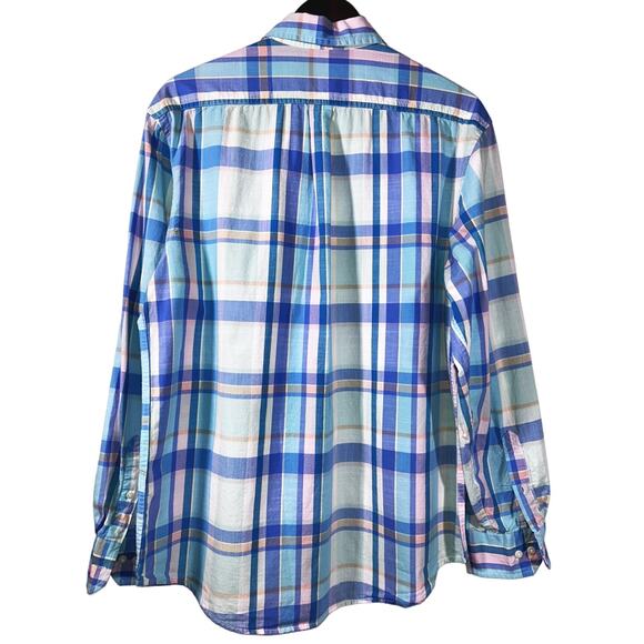 IZOD Saltwater Dockside Chambray Long Sleeve Button Down Plaid Shirt Men's M - Picture 3 of 8